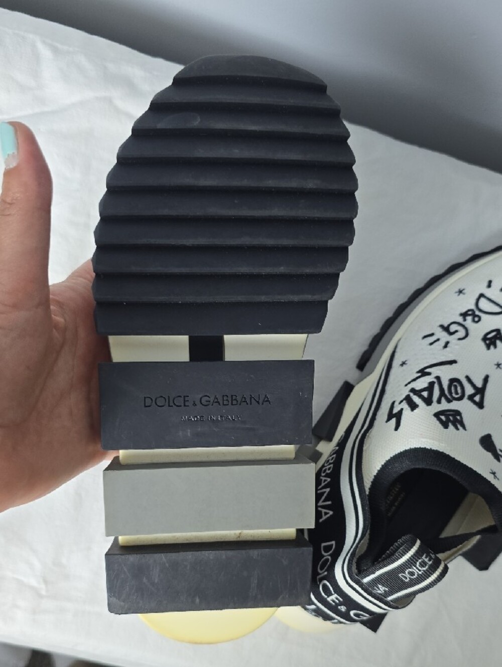 Dolce & Gabbana White & Black Graffiti Slip-On Sneakers - Picture 7 of 15